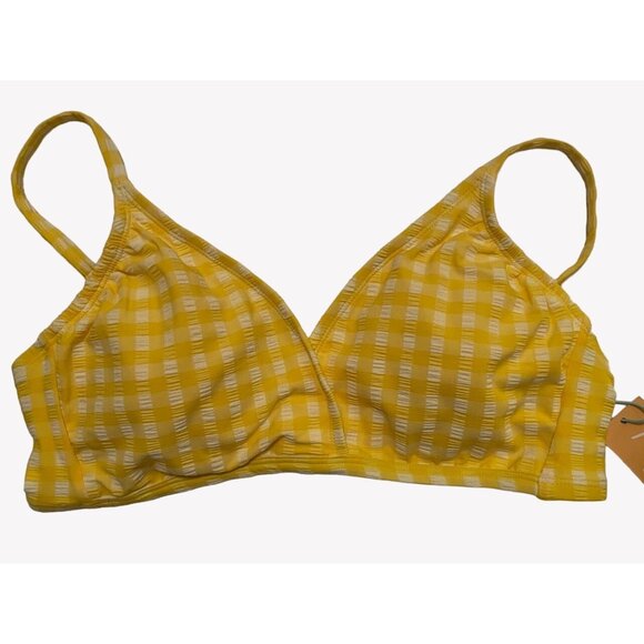 New With Tags Kona Sol Yellow White Gingham Bikini Top L 12-14 Adjustable Straps - Picture 2 of 11